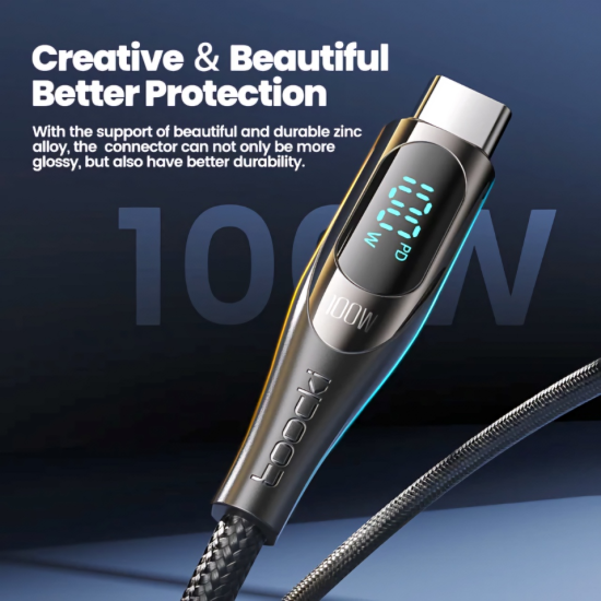 100W Flash Charging Digital Display Cable for Laptop & Phones (1M Black)