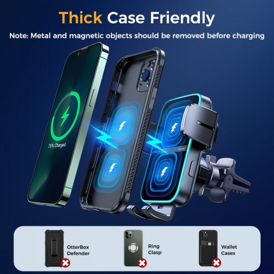 Dual Coil 15W Wireless Charging Car Phone Holder 