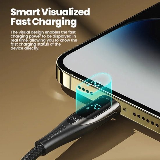 2.4A Fast Charge Lightning Cable with Digital Display (1M Black)