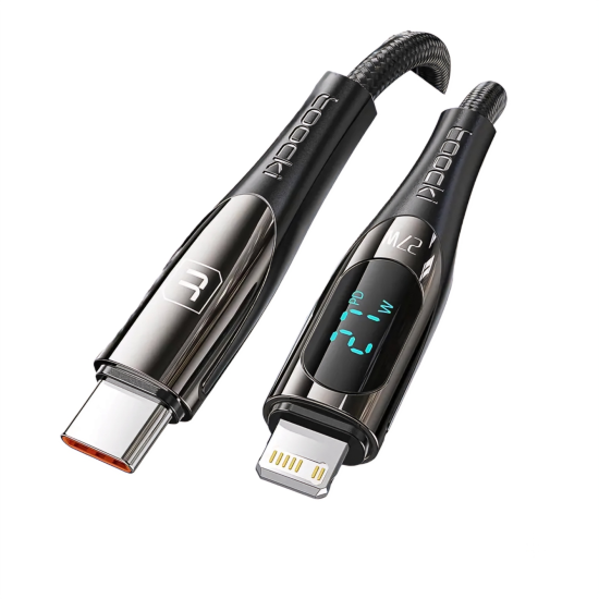 27W PD Fast Charge Lightning Cable with Digital Display (1M Black)