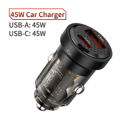45W Dual Port PD Car Phone Charger Adapter (Transparent) 45W Dual Port PD Car Phone Charger Adapter (Transparent)