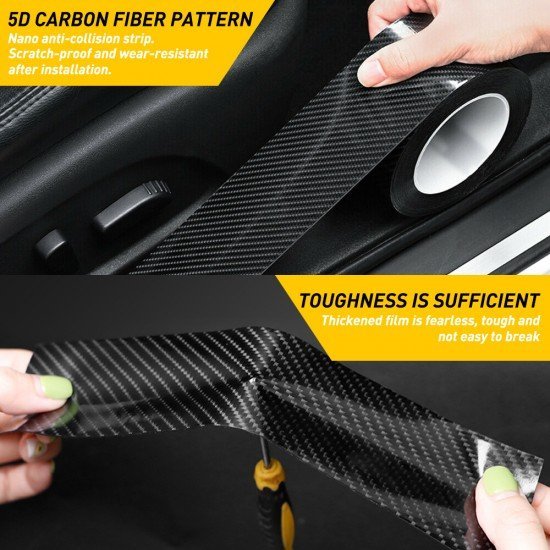 5D Carbon Fiber Anti Scratch Car Door Sill Protector Tape 5M Universal – Black