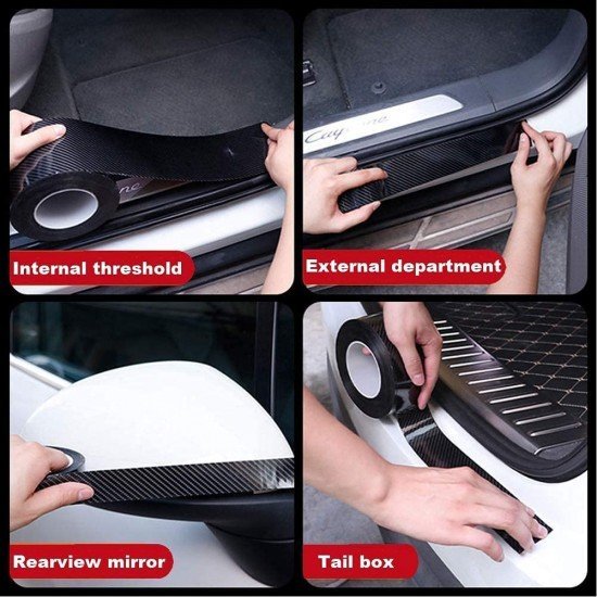 5D Carbon Fiber Anti Scratch Car Door Sill Protector Tape 5M Universal – Black