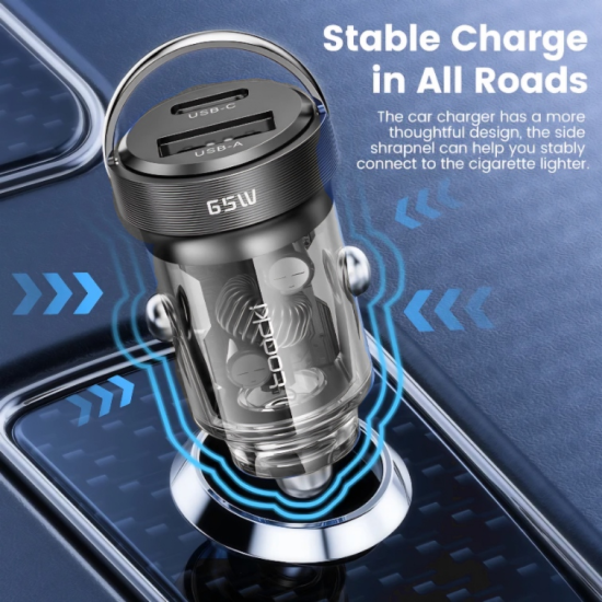 65W Dual Port 3.0 PD Car Fast Charge Adapter (Transparent) 65W Dual Port 3.0 PD Car Fast Charge Adapter (Transparent)