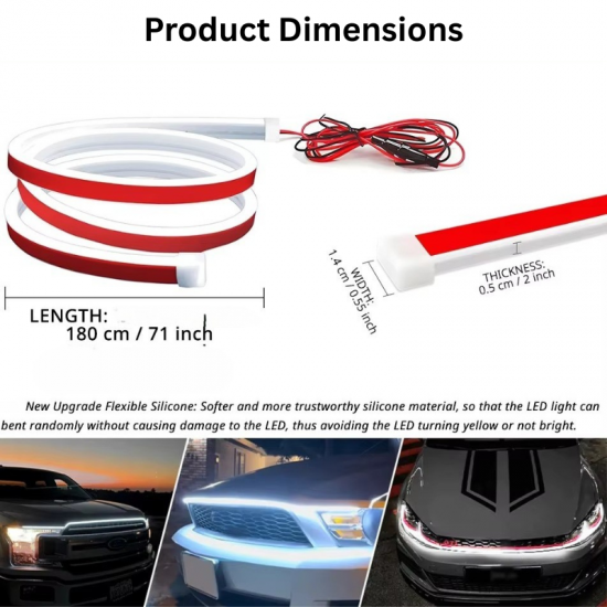 Car Hood RGB LED Light DRL Strip 180cm - Universal Fit (Waterproof) Car Hood RGB LED Light DRL Strip 180cm - Universal Fit (Waterproof)