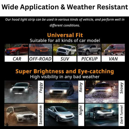 Car Hood Dynamic LED Light DRL Strip 180cm - Universal Fit (Waterproof) 3 colors Car Hood Dynamic LED Light DRL Strip 180cm - Universal Fit (Waterproof) 3 colors