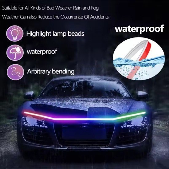 Car Hood RGB LED Light DRL Strip 180cm - Universal Fit (Waterproof) Car Hood RGB LED Light DRL Strip 180cm - Universal Fit (Waterproof)