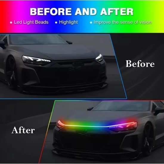 Car Hood RGB LED Light DRL Strip 180cm - Universal Fit (Waterproof) Car Hood RGB LED Light DRL Strip 180cm - Universal Fit (Waterproof)