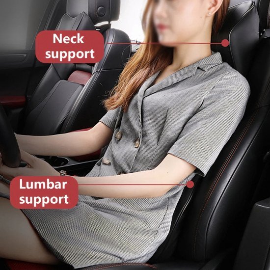 Car Lumbar Support Ergonomic Pillow - Premium Leather (Black)
