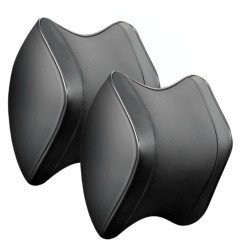 Ergonomic Car Headrest Memory Foam Pillow Pack of 2 - Premium Leather Black