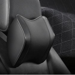 Ergonomic Car Headrest Memory Foam Pillow Pack of 2 - Premium Leather Black