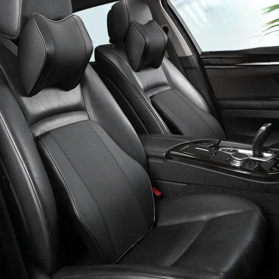 Car Lumbar Support Ergonomic Pillow - Premium Leather (Black)