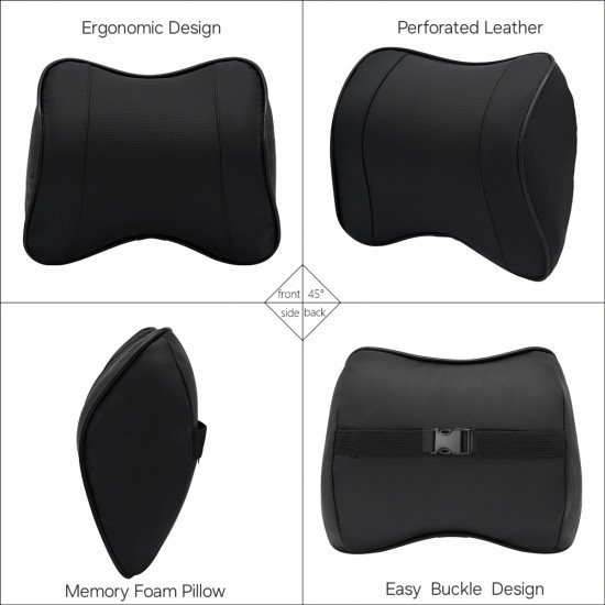 Ergonomic Car Headrest Memory Foam Pillow Pack of 2 - Premium Leather Coffee Brown Ergonomic Car Headrest Memory Foam Pillow Pack of 2 - Premium Leather Coffee Brown