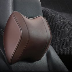 Ergonomic Car Headrest Memory Foam Pillow Pack of 2 - Premium Leather Coffee Brown