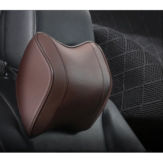 Ergonomic Car Headrest Memory Foam Pillow Pack of 2 - Premium Leather Coffee Brown Ergonomic Car Headrest Memory Foam Pillow Pack of 2 - Premium Leather Coffee Brown