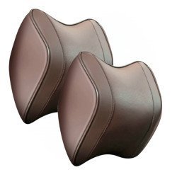 Ergonomic Car Headrest Memory Foam Pillow Pack of 2 - Premium Leather Coffee Brown