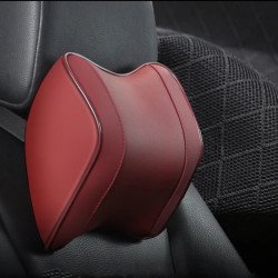 Ergonomic Car Headrest Memory Foam Pillow Pack of 2 - Premium Leather Wine Red