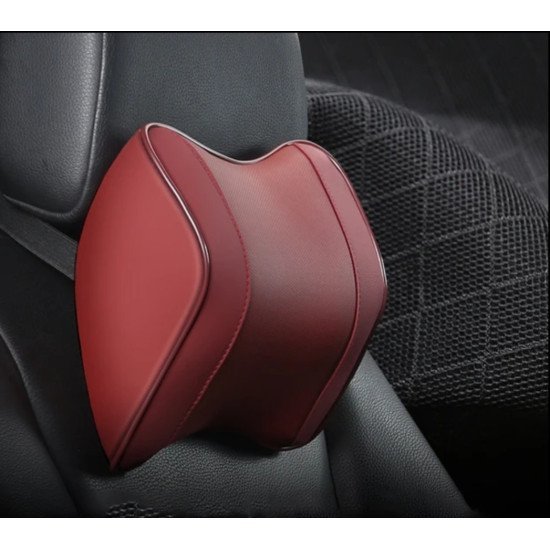 Ergonomic Car Headrest Memory Foam Pillow Pack of 2 - Premium Leather Wine Red Ergonomic Car Headrest Memory Foam Pillow Pack of 2 - Premium Leather Wine Red