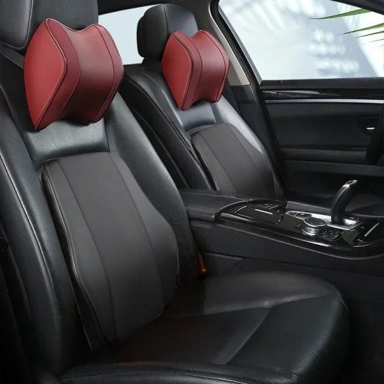 Car Lumbar Support Ergonomic Pillow - Premium Leather (Black)