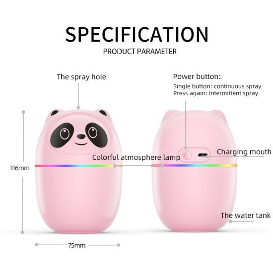 Adorable Panda Car Humidifier with Color LED - 220ml