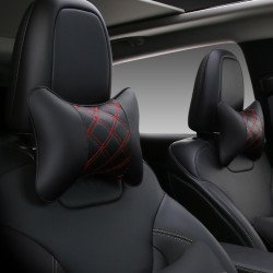 Car Neck Leather Pillows Pack of 2 – Black & Red | Universal Fit PU Leather Car Head Rest Cushion