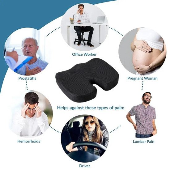 Ergonomic Memory Foam Lumber Support With Car Seat Cushion - Mesh Fabric (Black)