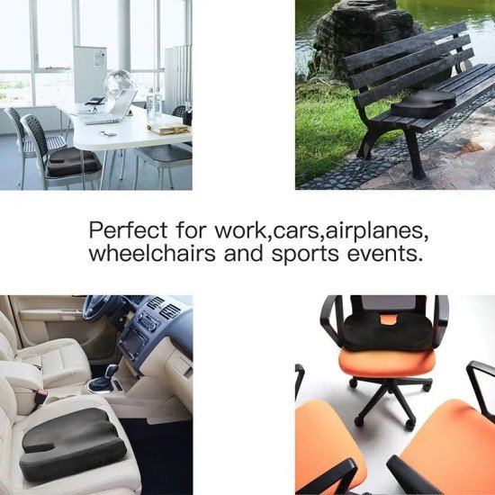 Ergonomic Memory Foam Lumber Support With Car Seat Cushion - Mesh Fabric (Black)