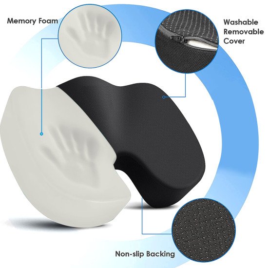 Ergonomic Memory Foam Lumber Support With Car Seat Cushion - Mesh Fabric (Black)
