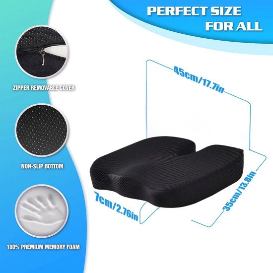Ergonomic Memory Foam Lumber Support With Car Seat Cushion - Mesh Fabric (Black)