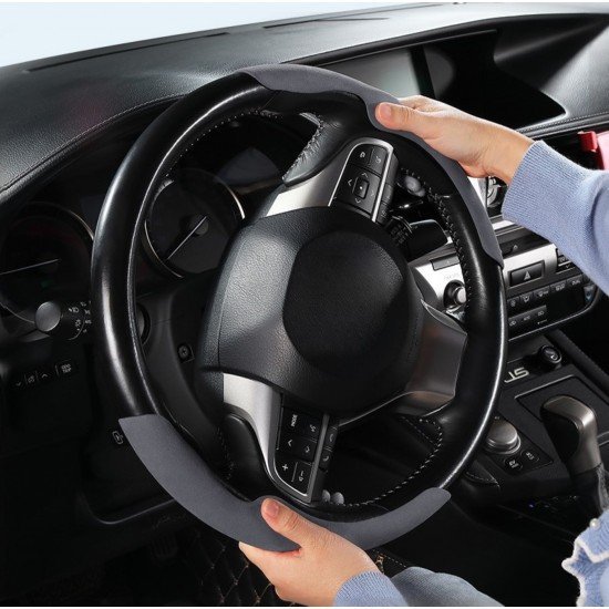 Suede Fabric Steering Wheel Cover - Universal Fit (Grey) Suede Fabric Steering Wheel Cover - Universal Fit (Grey)