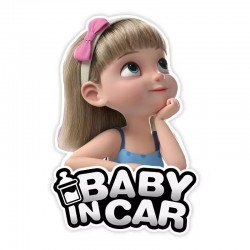 Baby Girl in Car Rear Windshield Stickers (Waterproof) 20 x 8 cm Baby Girl in Car Rear Windshield Stickers (Waterproof) 20 x 8 cm