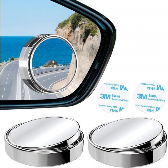 Blind Spot Rear View Convex Mirror -360° Adjustable (Pack of 2) in Chrome & Black Color Blind Spot Rear View Convex Mirror -360° Adjustable (Pack of 2) in Chrome & Black Color