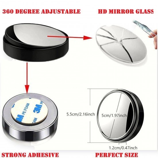 Blind Spot Rear View Convex Mirror -360° Adjustable (Pack of 2) in Chrome & Black Color Blind Spot Rear View Convex Mirror -360° Adjustable (Pack of 2) in Chrome & Black Color