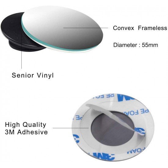 Frameless Blind Spot Rear View Convex Mirror -360° Adjustable & Anti Scratch (Pack of 2) Frameless Blind Spot Rear View Convex Mirror -360° Adjustable & Anti Scratch (Pack of 2)