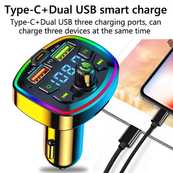 Bluetooth FM Transmitter, 3.1Amp PD Car Fast Charger