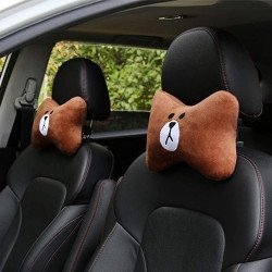 Brown Bear Car Neck Pillows Pack of 2 - Soft Flannel Headrest Cushions