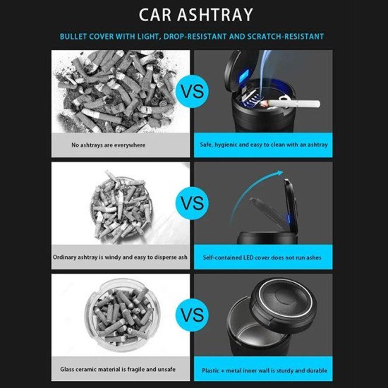 Portable LED Car Ashtray - Pop Up Ashtray with LED Light (3 Colors)