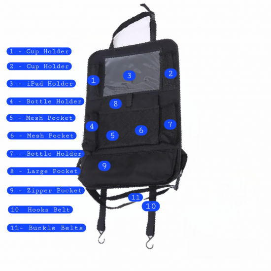 Car Back Seat Organizer with Zipper Pocket – 600D Oxford Material
