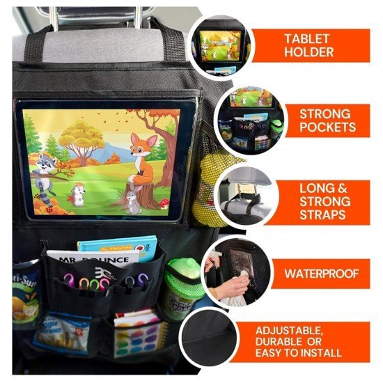 Car Back Seat Organizer with Zipper Pocket – 600D Oxford Material