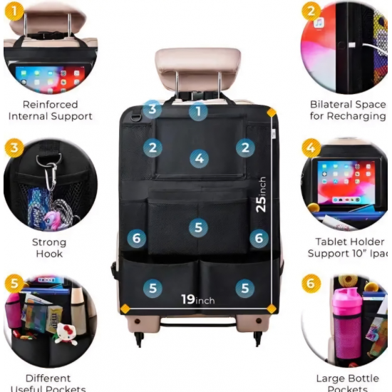 Car Back Seat Organizer - 8 Open Pockets (Oxford Material)