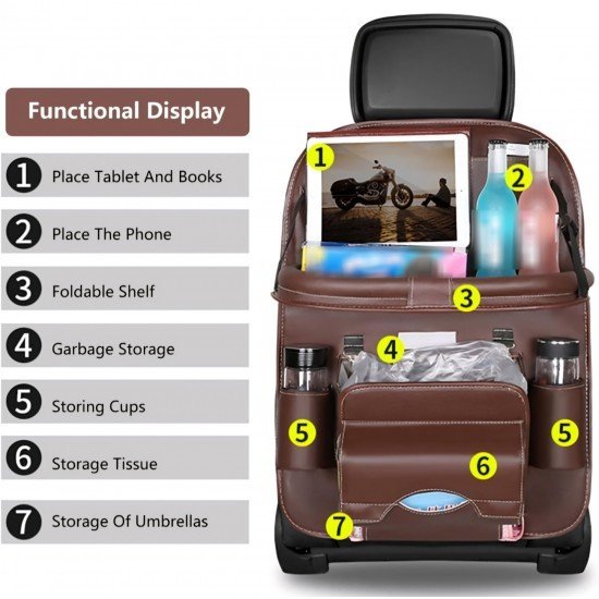Leather Backseat Organizer with Folding Tray & Trash Compartment (2 Colors) Leather Backseat Organizer with Folding Tray & Trash Compartment (2 Colors)