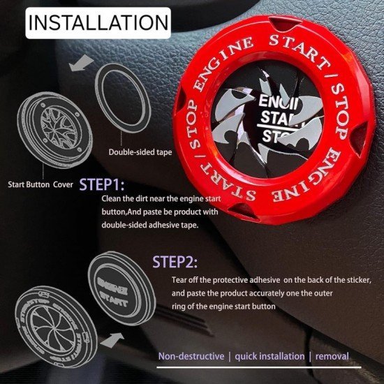 BAT Car Engine Start Stop Button Rotary Covers - Universal Fit (Black)
