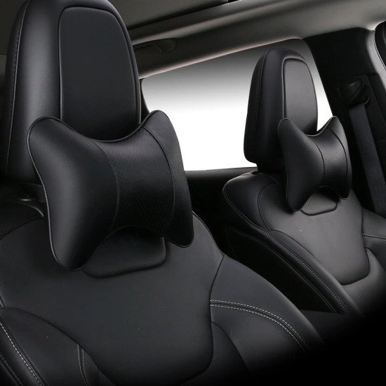 Car Neck Leather Pillow Pack of 2 - Headrest Neck Support Cushions (BLACK) Car Neck Leather Pillow Pack of 2 - Headrest Neck Support Cushions (BLACK)
