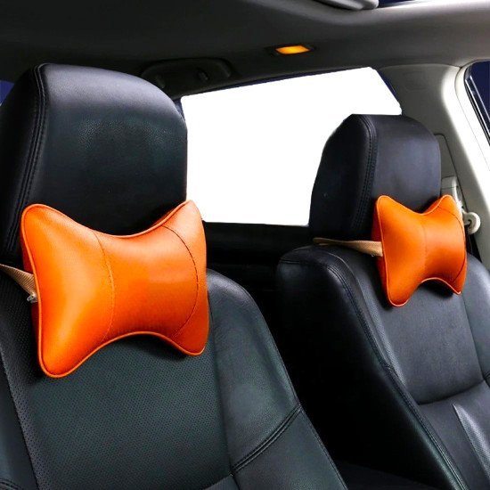 Pumpkin Orange Car Neck Leather Pillow Pack of 2 - Headrest Support Cushions Pumpkin Orange Car Neck Leather Pillow Pack of 2 - Headrest Support Cushions