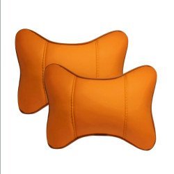 Pumpkin Orange Car Neck Leather Pillow Pack of 2 - Headrest Support Cushions