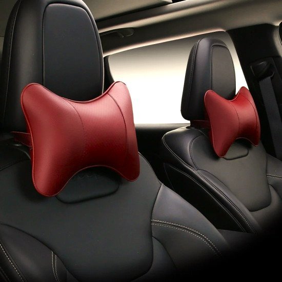 Leather Car Neck Pillow Pack of 2 - Universal Headrest Support Cushions Leather Car Neck Pillow Pack of 2 - Universal Headrest Support Cushions