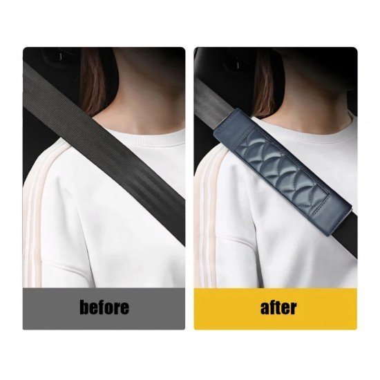 Premium Leather Car Seat Belt Covers - (Pack of 2) Black