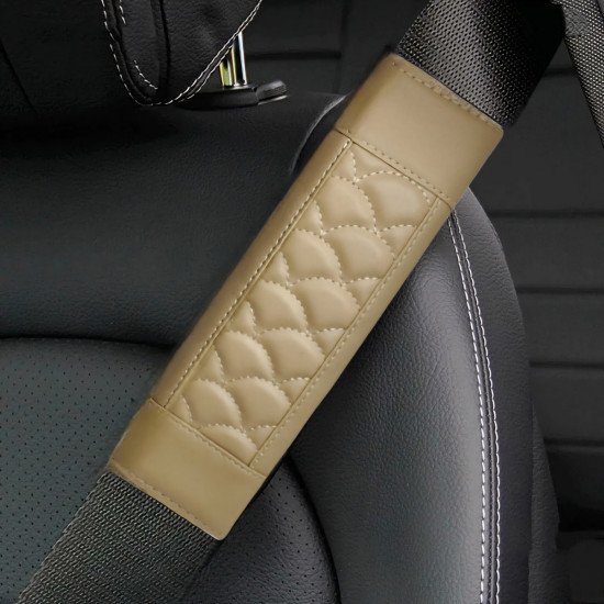 Premium Nappa Leather Car Seat Belt Covers Pack of 2 – Beige
