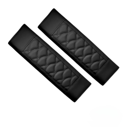 Premium Leather Car Seat Belt Covers - (Pack of 2) Black
