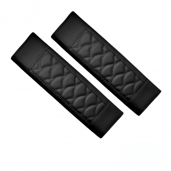 Premium Leather Car Seat Belt Covers - (Pack of 2) Black